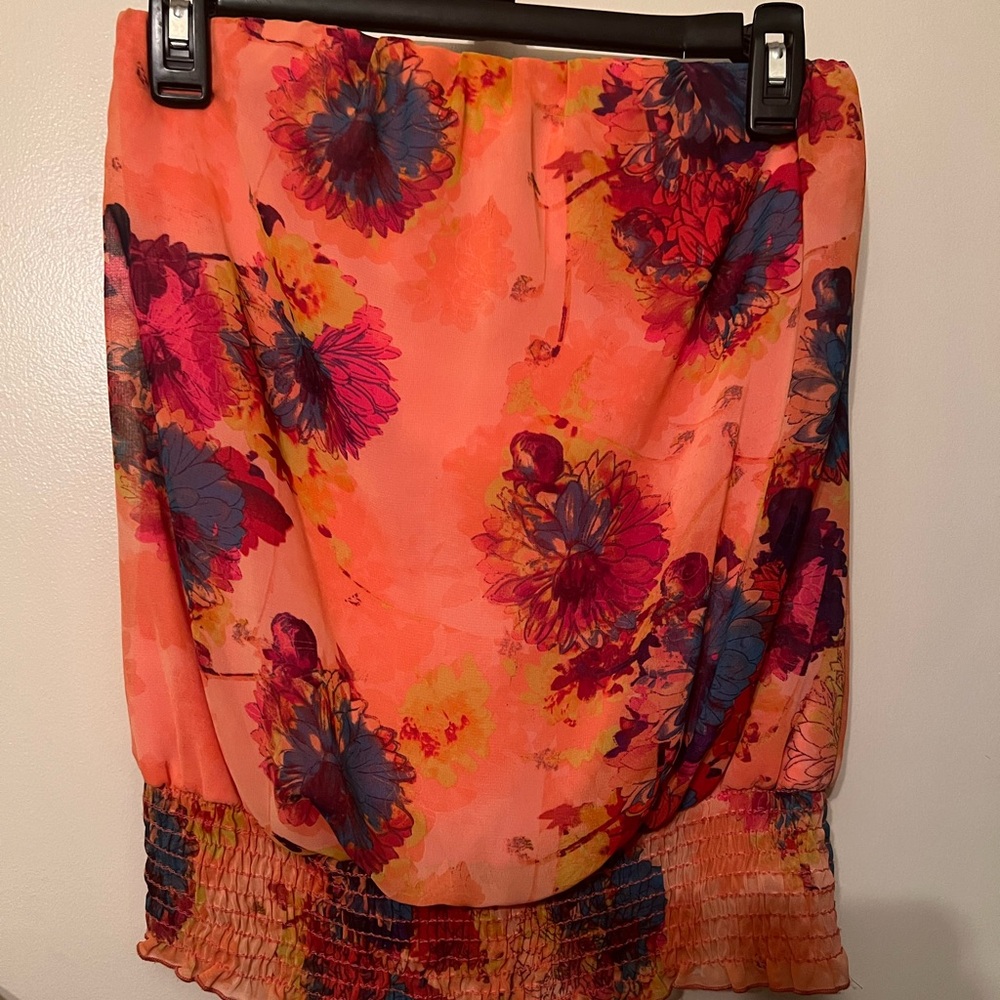 Tube Top-Bright Orange Floral Size SM